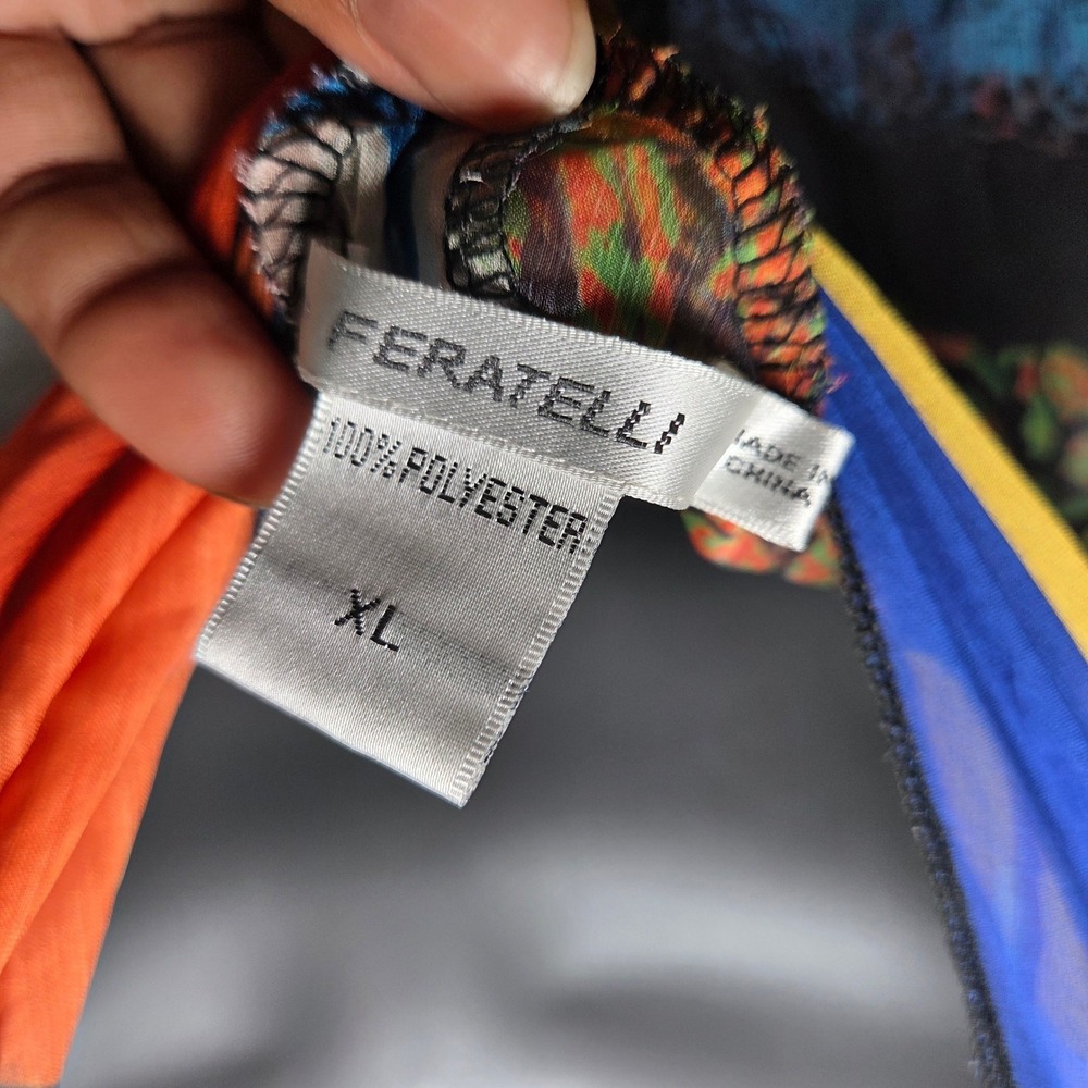 Feratelli XL Colorful Patchwork Sheer Chiffon Duster Vest Boho Artsy Lagenlook - Picture 6 of 7